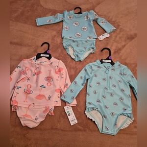 NWT Lot Of 3 Carters Baby Girls Bathing Suits Swimwear Size 12M